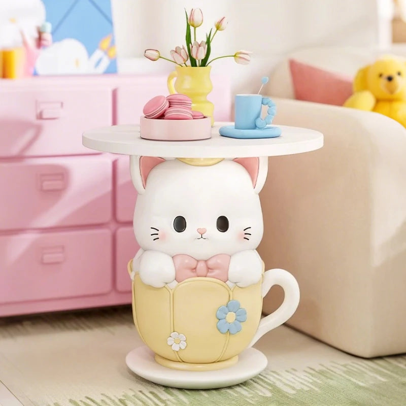 Kawaii Room Decor Coffee Table Sofa Side Table Girl Bedroom Nightstand Cartoon Cat Floor Decoration Cream Living Room Furniture - https://mohammadcollection.com