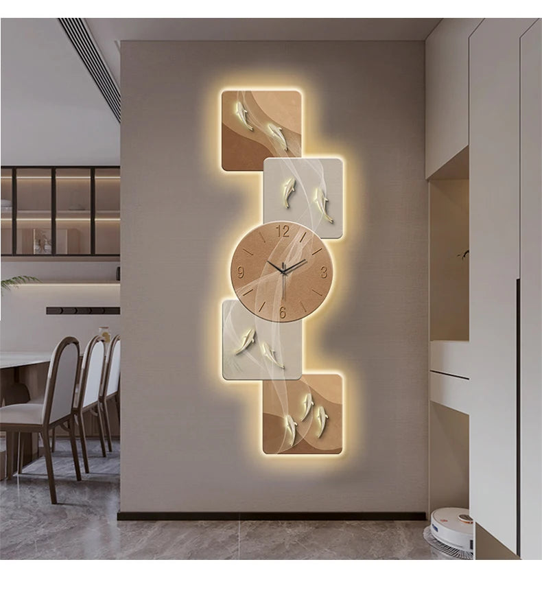 Modern Home Wall Decor Nine Fish Picture Wall Clock Living Room Corridor Mute Clock Painting Advanced Art LED Luminescent Mural - https://mohammadcollection.com