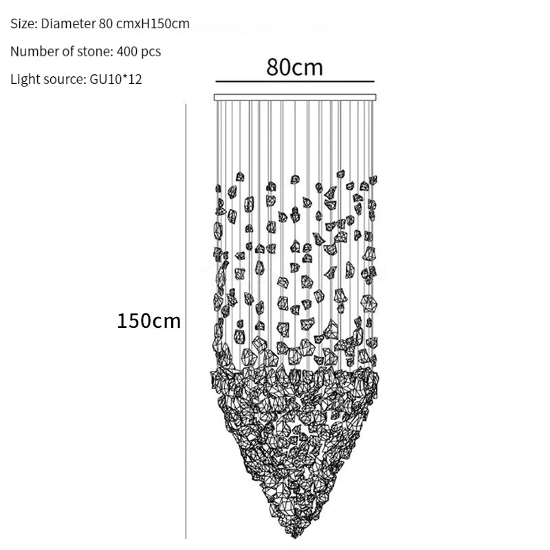 Black Art Luxury Stone Crystal Chandelier For Staircase Hallway Lobby Modern Cristal LED Hanging Lamp Home Indoor Light Fixtures