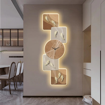 Modern Home Wall Decor Nine Fish Picture Wall Clock Living Room Corridor Mute Clock Painting Advanced Art LED Luminescent Mural - https://mohammadcollection.com