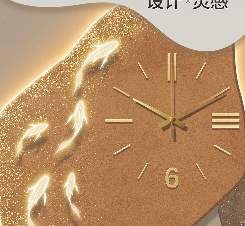 Modern Nine Fish Map Wall Clock by MC THE BLACK DIAMOND, luminous design, decorative hanging clock for corridor or entrance wall.