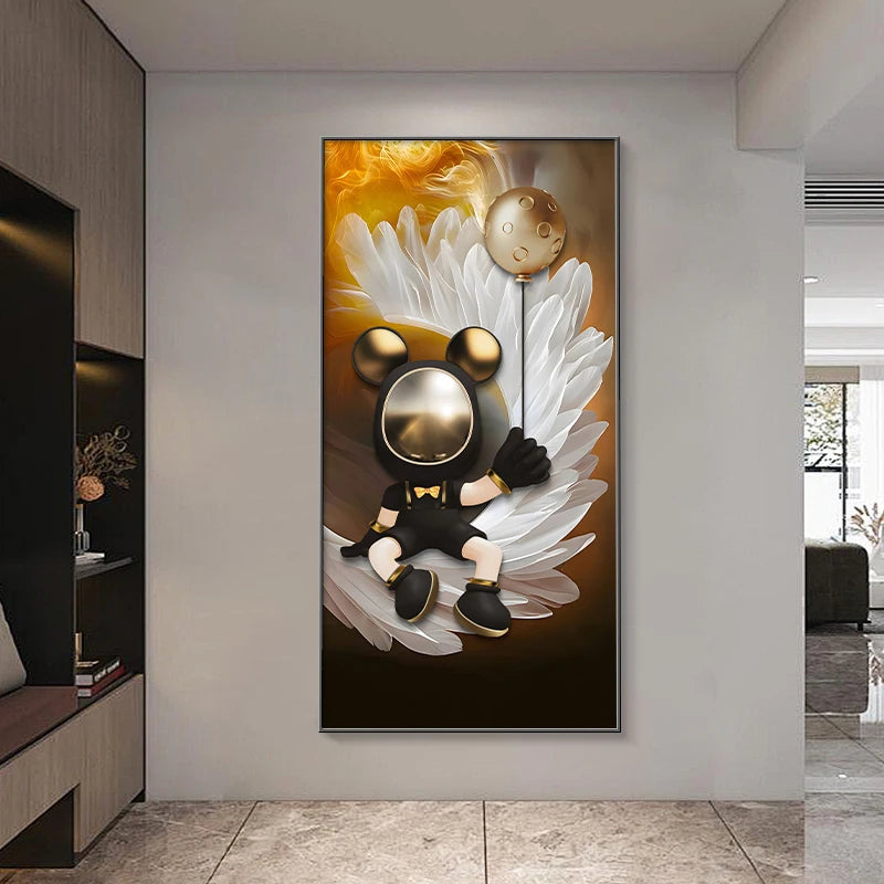 Modern art astronaut wall decor with LED lamp, luminous painting, cartoon design, suitable for living room or corridor, by MC THE BLACK DIAMOND.