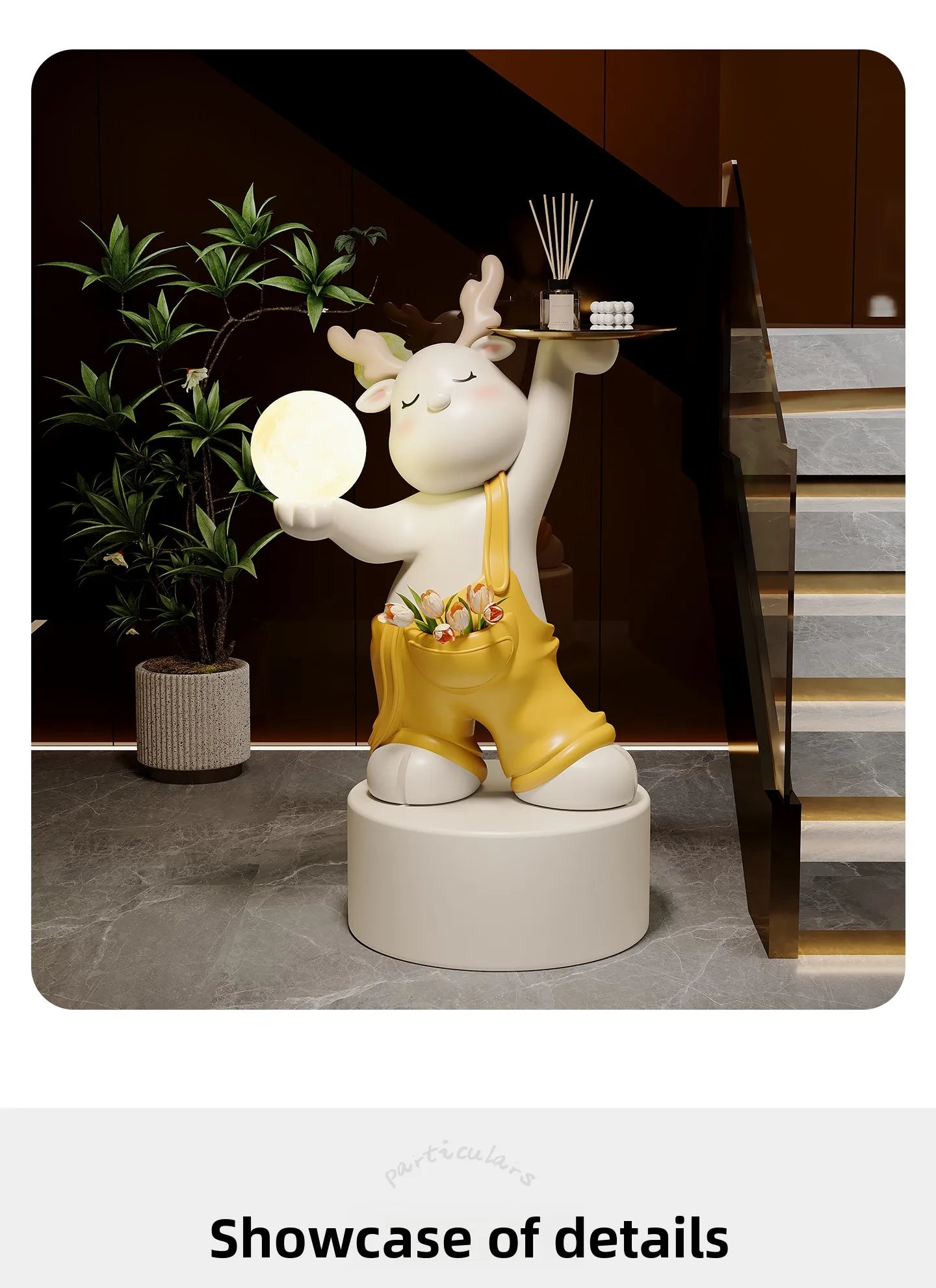 Luminous elk deer figurine decor by MC THE BLACK DIAMOND, creative floor tray table with storage and charming room accessories.