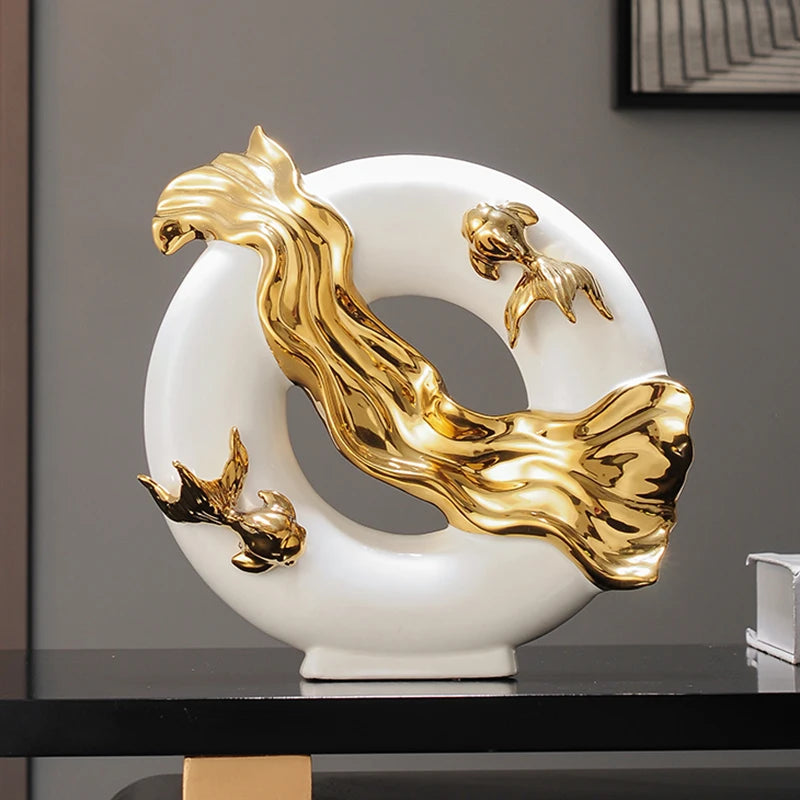Modern Art Home Decor, Chinese Koi Lucky Ornament, Ceramic Crafts, Light Luxury Living Room, Study, Office Decorative Figurines - 𝕄𝕮 𝕋𝕙𝕖 𝔹𝕝𝕒𝕔𝕜 𝔻𝕚𝕒𝕞𝕠𝕟𝕕