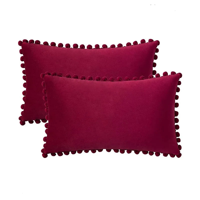 MC The Black Diamond velvet throw pillow cover with pom-pom accents, large soft cushion case for sofa decor.