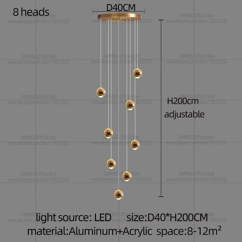 Modern MC THE BLACK DIAMOND LED staircase pendant light hanging in living room with sleek design and warm illumination.