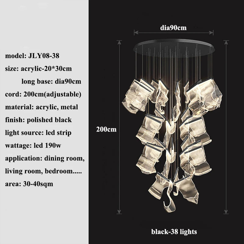 Modern LED chandelier by MC THE BLACK DIAMOND, stylish lighting fixture for living and dining rooms with sleek design and bright illumination.