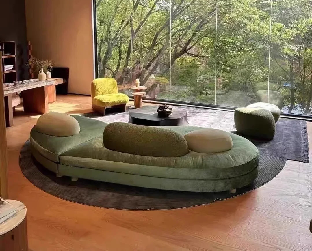SS French Pebble Sofa Designer Large Flat Layer Love Special-shaped Green Fabric Module Combination Arc - https://mohammadcollection.com