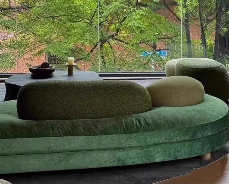 SS French Pebble Sofa Designer Large Flat Layer Love Special-shaped Green Fabric Module Combination Arc - https://mohammadcollection.com