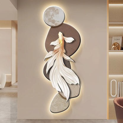Modern Koi wall decoration painting poster by MC THE BLACK DIAMOND featuring LED light accents, perfect for entrance corridors.