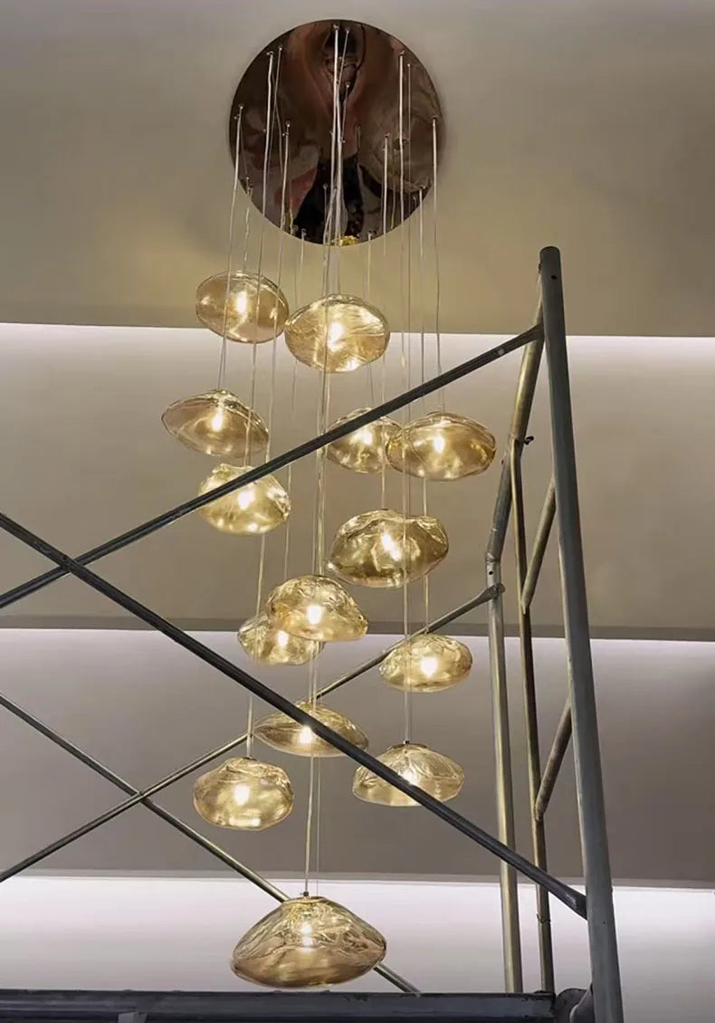 Nordic-style MC THE BLACK DIAMOND pendant light with stair chandelier design, ideal for living room or bedroom decor.