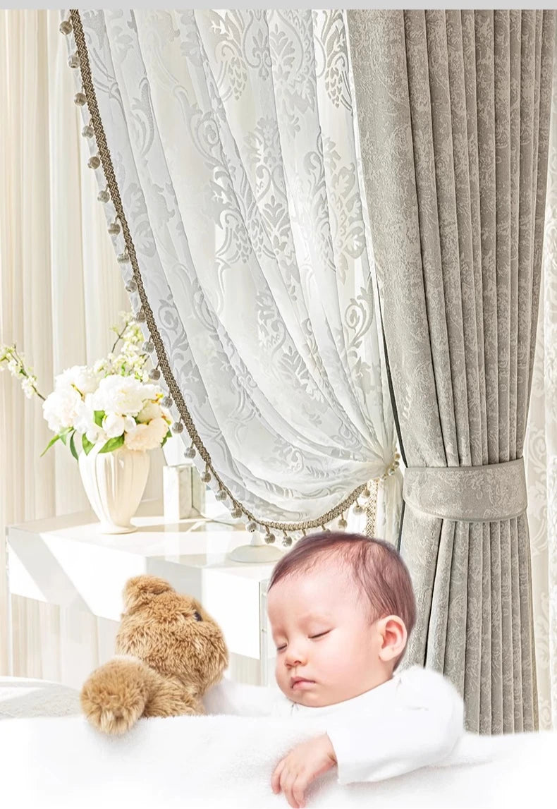 New Relief Jacquard Beige Chenille Curtains for Living Rooms Bedrooms Balconies Villas Custom Window Screens Valance - https://mohammadcollection.com
