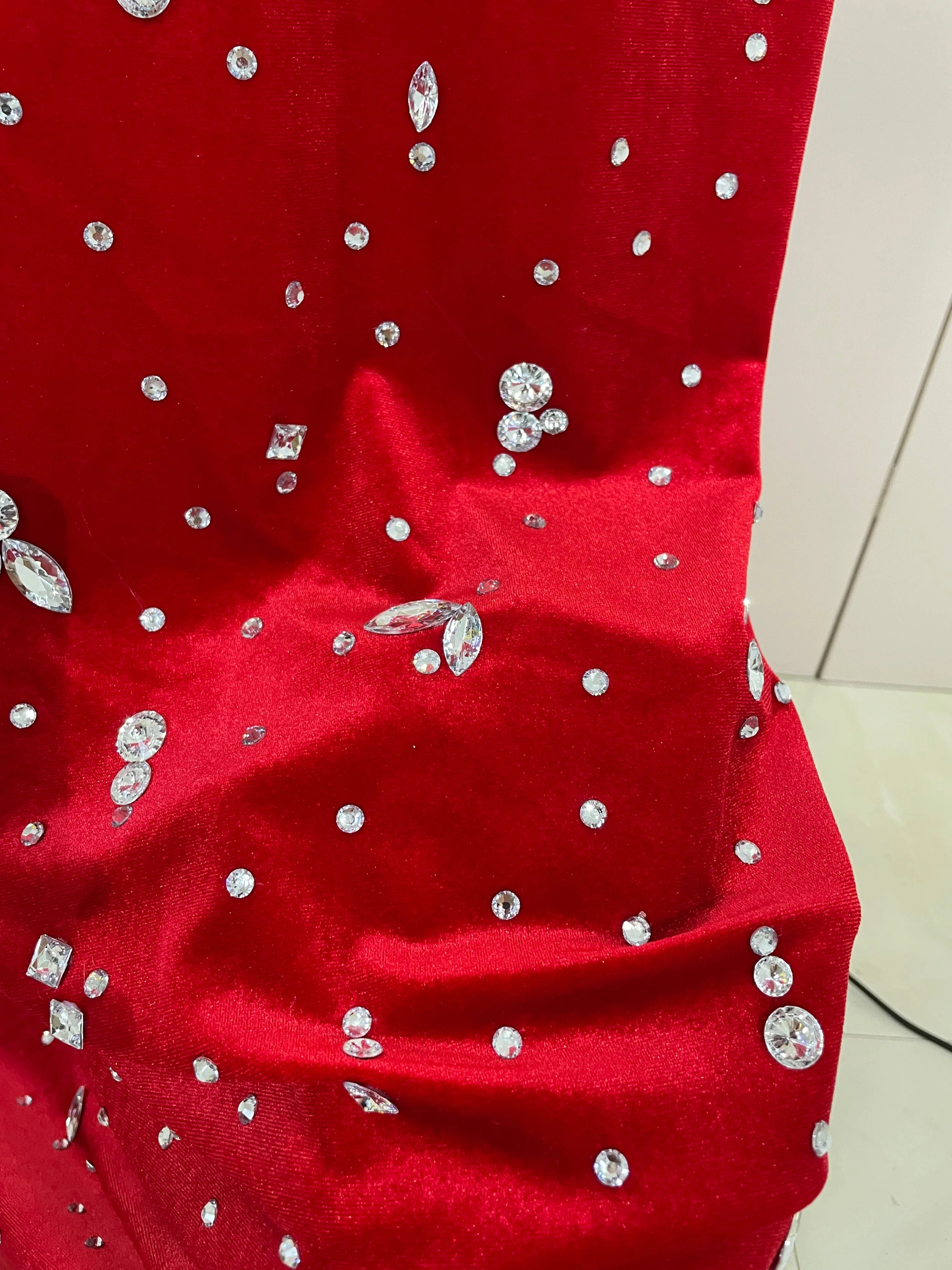 MC Sparkly Diamond Hollow Velvet Mermaid Long Dress