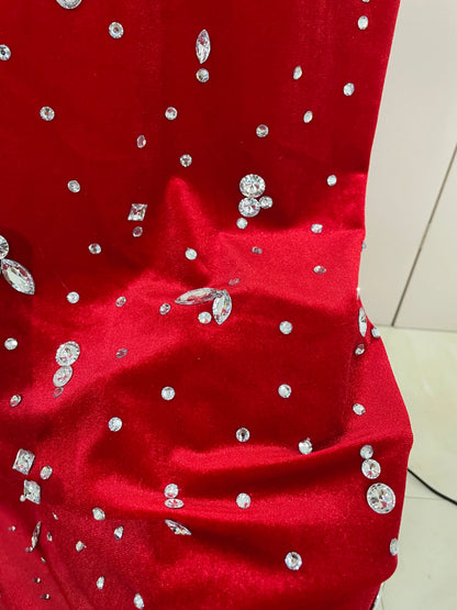 MC Sparkly Diamond Hollow Velvet Mermaid Long Dress