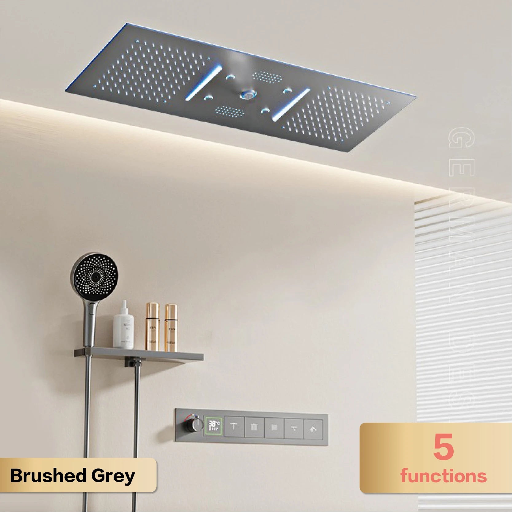 AITANA Luxury Brass Gunmetal LED Display Thermostatic Shower System Bathroom Ceiling embedded concealed giant curtain Rainfall - https://mohammadcollection.com