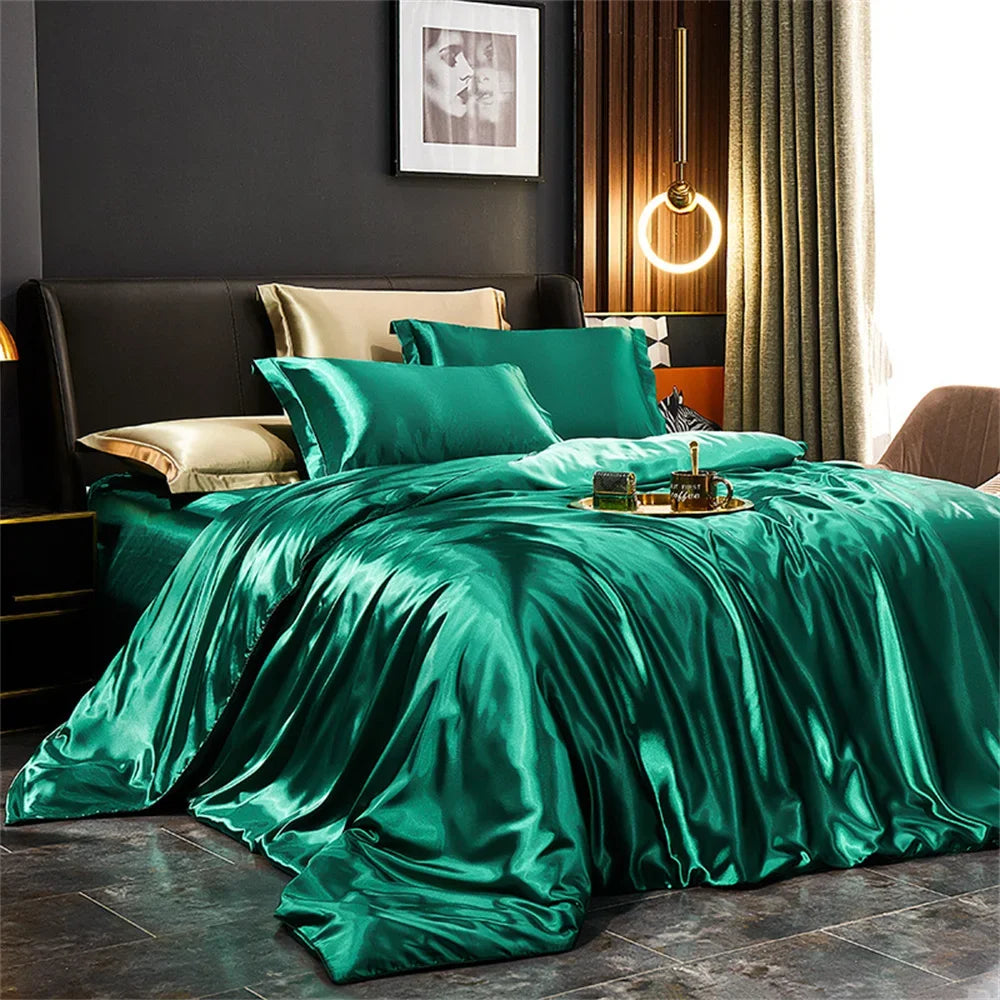 Luxury MC THE BLACK DIAMOND solid silk bedding set with duvet cover, bed sheet, and pillowcases in single, double, king, and queen sizes