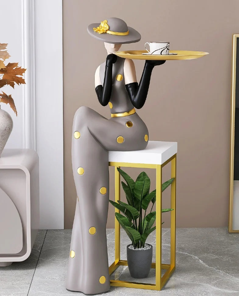 Large luxury art figurine by MC THE BLACK DIAMOND, decorative floor tray for living room or foyer decoration.