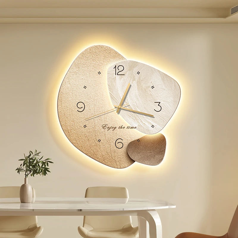 Wall decoration art featuring a stone hanging painting with a digital clock by MC THE BLACK DIAMOND, stylish wall clock design.