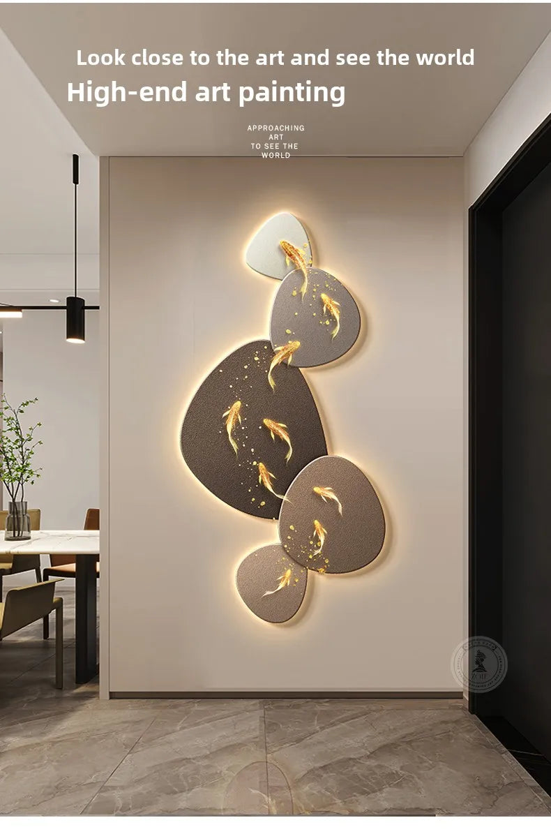 Home Art Decor Nine Fish Map Lamp painting Light Luxury Corridor Aisle Wall Decoration Luminous Murals High-end Hanging Painting - 𝕄𝕮 𝕋𝕙𝕖 𝔹𝕝𝕒𝕔𝕜 𝔻𝕚𝕒𝕞𝕠𝕟𝕕