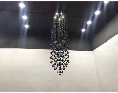Black Art Luxury Stone Crystal Chandelier For Staircase Hallway Lobby Modern Cristal LED Hanging Lamp Home Indoor Light Fixtures