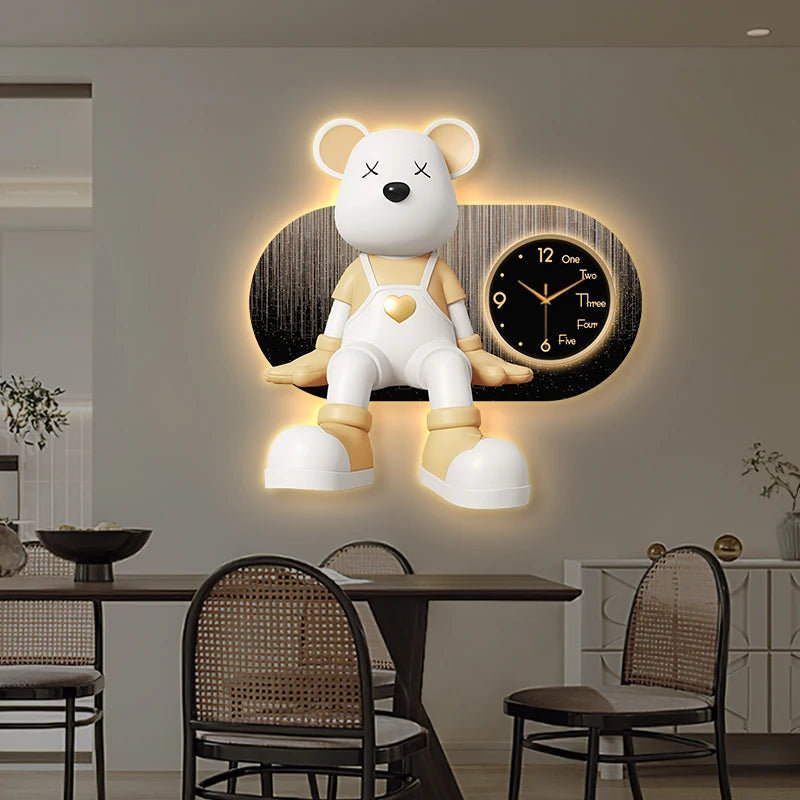 Creative Living Room Decoration Wall Clock Modern Design Cartoon Bear LED Clock Wall Painting Children Room Clock Luminous Mute - 𝕄𝕮 𝕋𝕙𝕖 𝔹𝕝𝕒𝕔𝕜 𝔻𝕚𝕒𝕞𝕠𝕟𝕕
