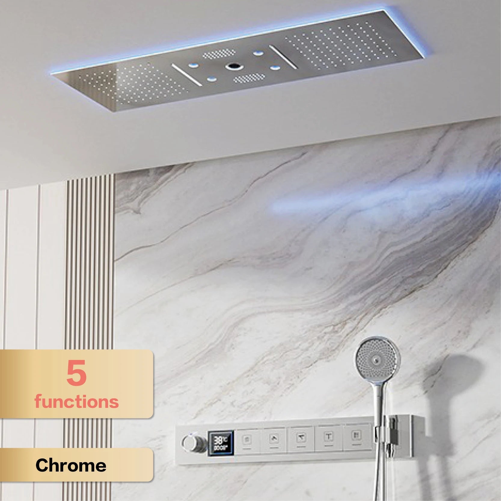AITANA Luxury Brass Gunmetal LED Display Thermostatic Shower System Bathroom Ceiling embedded concealed giant curtain Rainfall - https://mohammadcollection.com