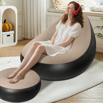 Flocked Inflatable Lazy Sofa: W/Footrest &amp; Foot Pump, Foldable for Home Office &amp; Outdoor Use - https://mohammadcollection.com