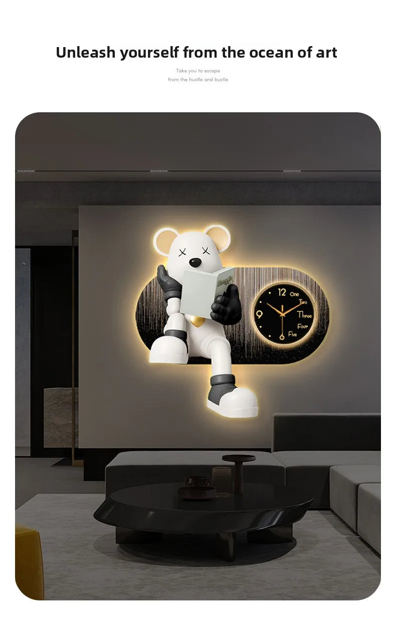 Creative Living Room Decoration Wall Clock Modern Design Cartoon Bear LED Clock Wall Painting Children Room Clock Luminous Mute - 𝕄𝕮 𝕋𝕙𝕖 𝔹𝕝𝕒𝕔𝕜 𝔻𝕚𝕒𝕞𝕠𝕟𝕕