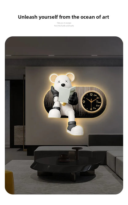 Creative Living Room Decoration Wall Clock Modern Design Cartoon Bear LED Clock Wall Painting Children Room Clock Luminous Mute - 𝕄𝕮 𝕋𝕙𝕖 𝔹𝕝𝕒𝕔𝕜 𝔻𝕚𝕒𝕞𝕠𝕟𝕕