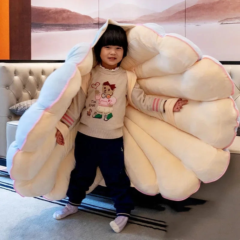 Large Clamshell Plush Cushion Giant Shuck Plush Pillow Seashell Sofa Decorative Stuffed Pillow Sleeping Backrest Floor Cushion