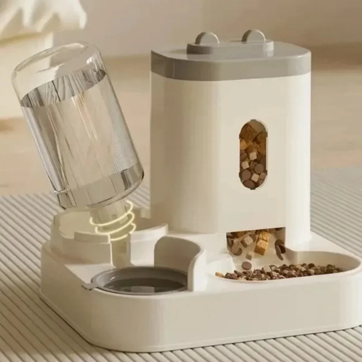 Automatic pet feeder and water fountain by MC THE BLACK DIAMOND, large capacity dog and cat food dispenser with storage.