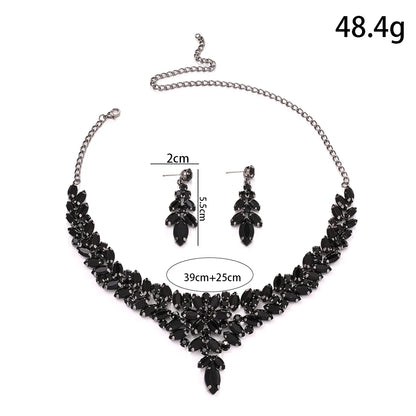 Graceful Black Leaves Jewelry Set Crystal Bridal Gift for Wedding Boho Design Rhinestone Necklace Earrings Set Piercing Handmade - https://mohammadcollection.com