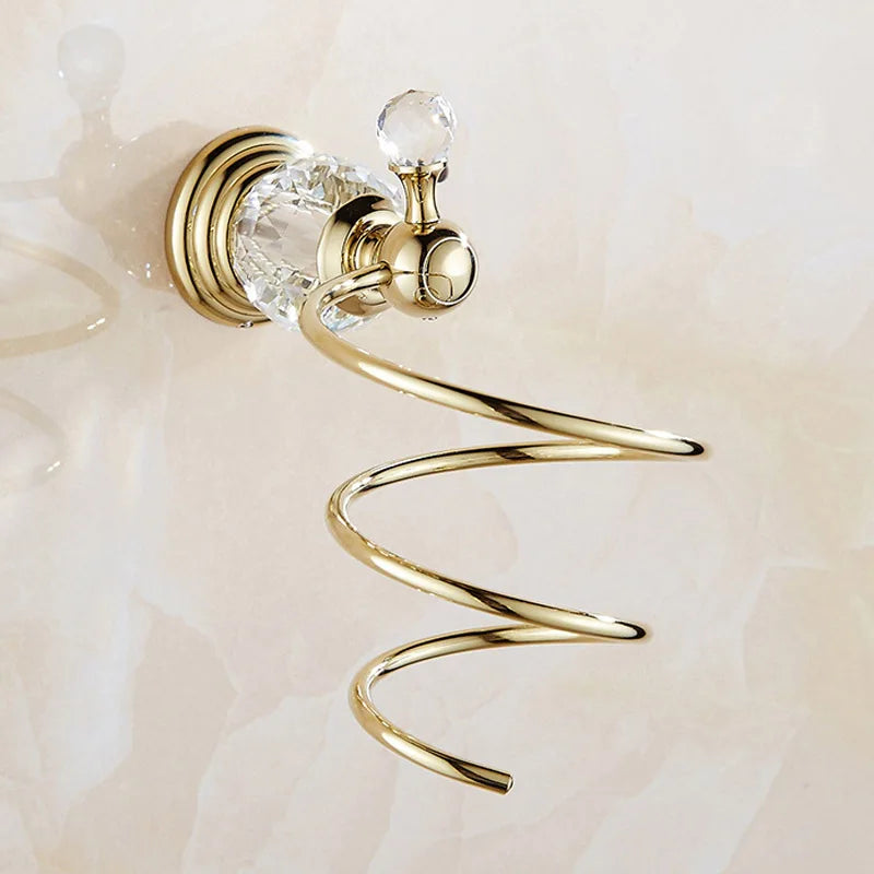 Luxury Gold Polished Brass Bathroom Accessories Set - Wall-Mounted Crystal Bath Hardware Collection - https://mohammadcollection.com