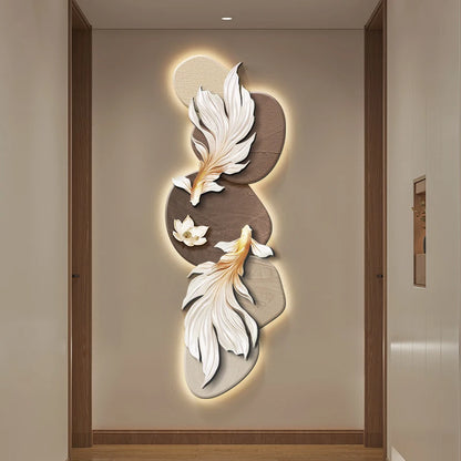 Modern Koi wall decoration painting poster by MC THE BLACK DIAMOND featuring LED light accents for entrance corridor or aisle decor.