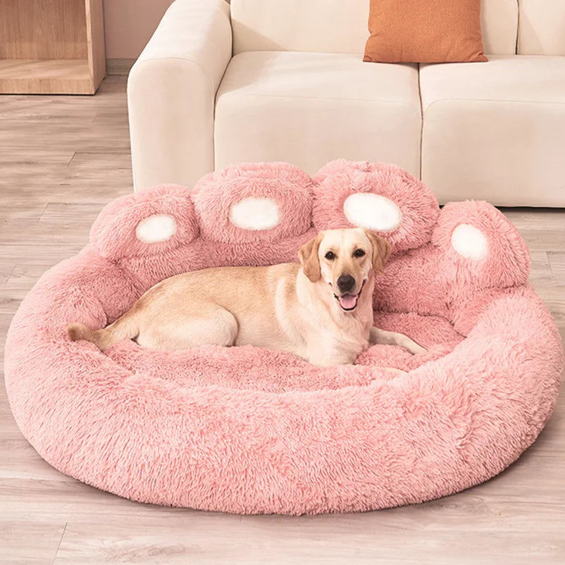 Soft plush black dog bed cave by MC THE BLACK DIAMOND, large cozy pet bed with cushioned interior for dogs and cats.