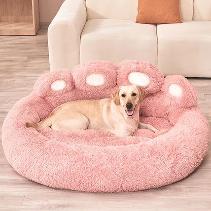 Soft plush black dog bed cave by MC THE BLACK DIAMOND, large cozy pet bed with cushioned interior for dogs and cats.