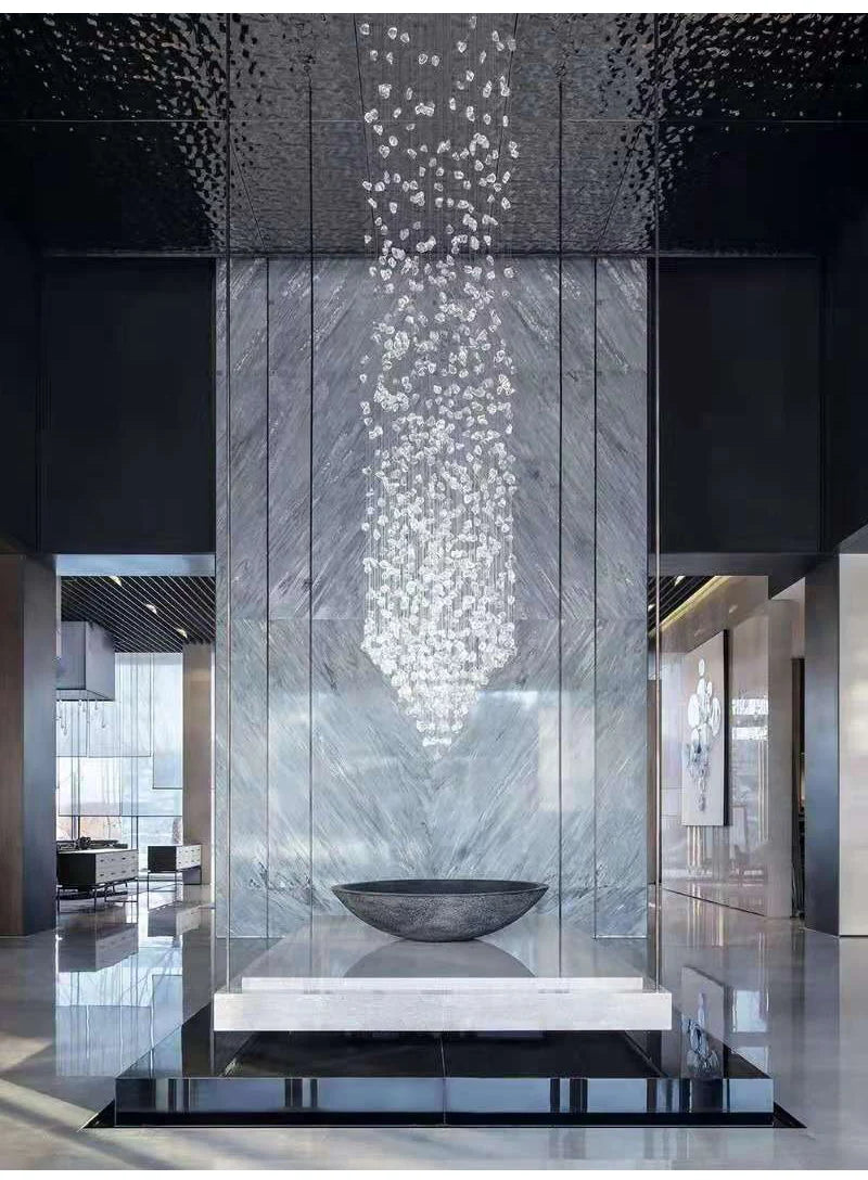 Black Art Luxury Stone Crystal Chandelier For Staircase Hallway Lobby Modern Cristal LED Hanging Lamp Home Indoor Light Fixtures