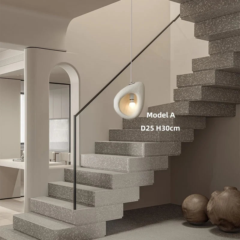 Nordic Villa Stairs Wabi Sabai E27 LED pendant light by MC THE BLACK DIAMOND, featuring a stylish modern design with warm illumination.