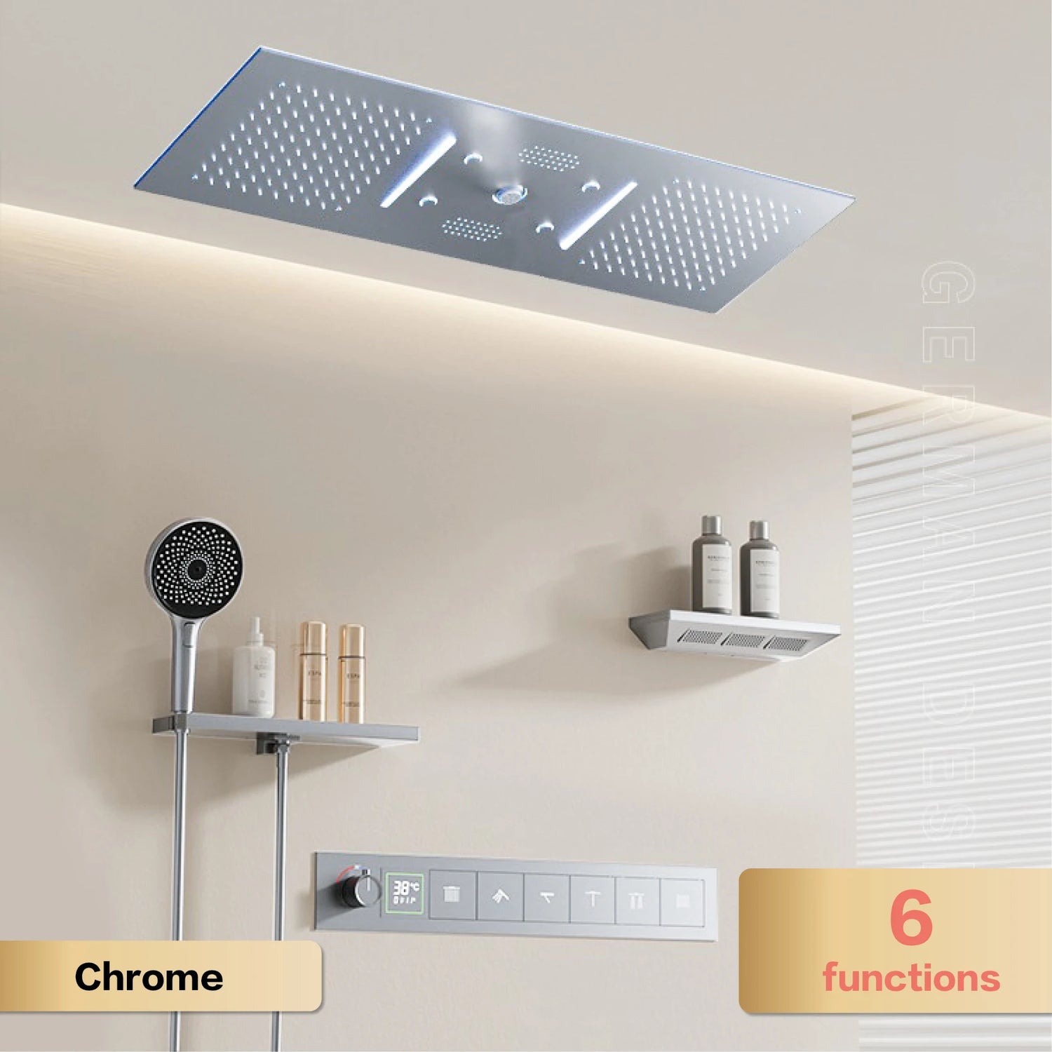 AITANA Luxury Brass Gunmetal LED Display Thermostatic Shower System Bathroom Ceiling embedded concealed giant curtain Rainfall - https://mohammadcollection.com