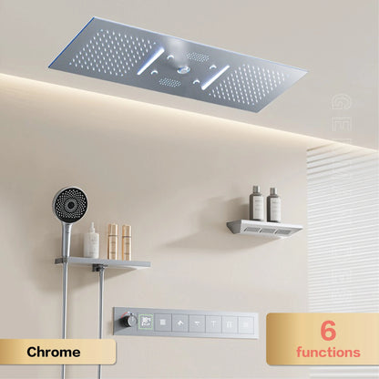 AITANA Luxury Brass Gunmetal LED Display Thermostatic Shower System Bathroom Ceiling embedded concealed giant curtain Rainfall - https://mohammadcollection.com