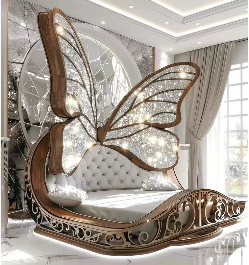Princess  Butterfly Bed Villa Solid wood 2m bed 15 high French luxury bed bedroom custom - https://mohammadcollection.com