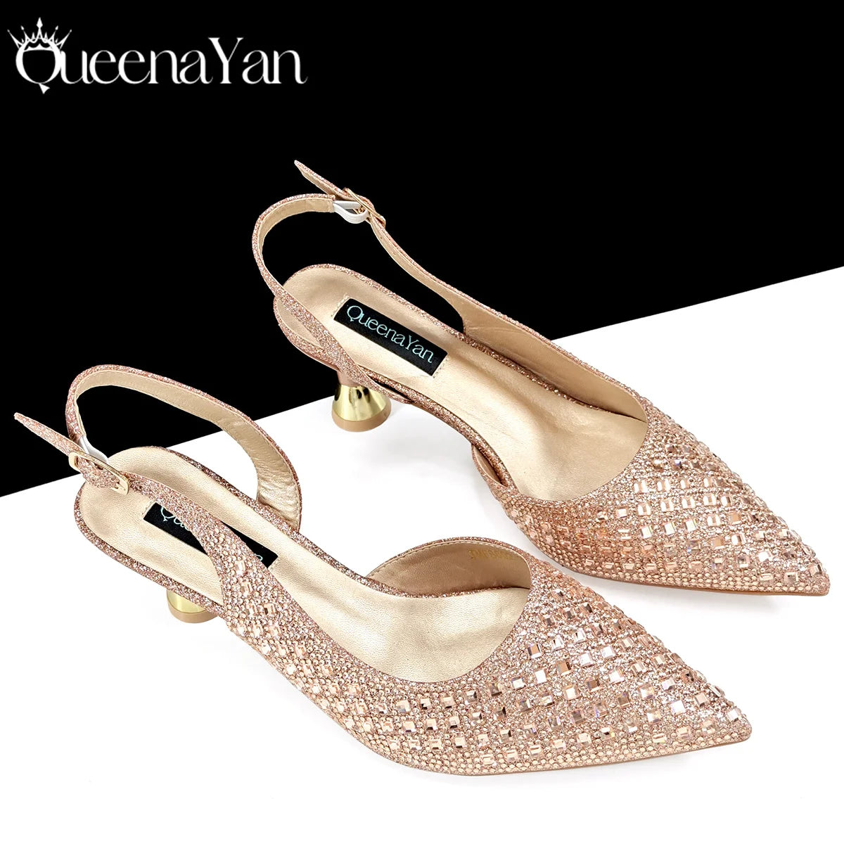 Elegant green pointed toe shoe and matching clutch bag set by Mohammad Collection, featuring rhinestones for women's party fashion.