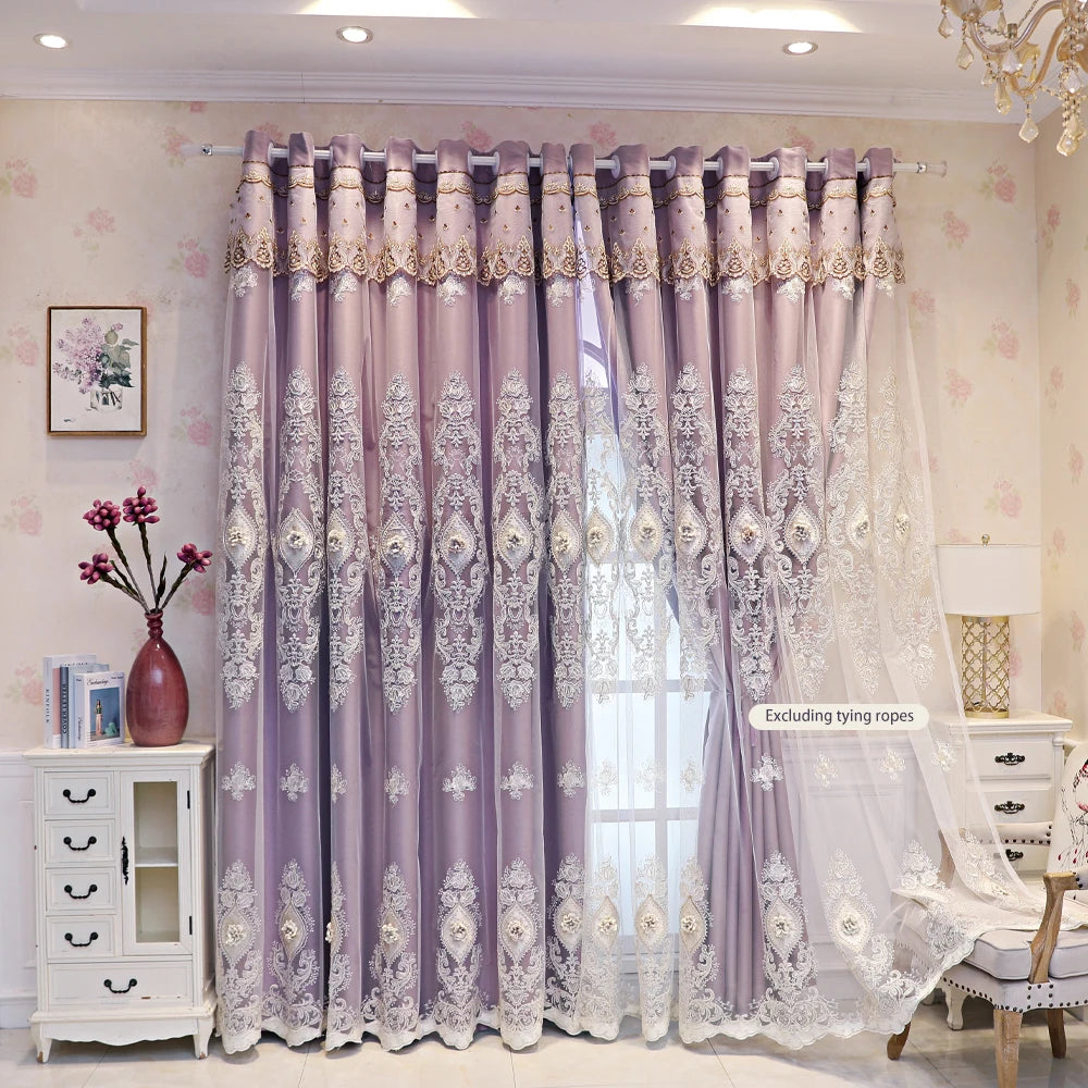 Luxury vintage-style embroidered curtains from MC THE BLACK DIAMOND, showcasing elegant fabric with detailed embroidery.