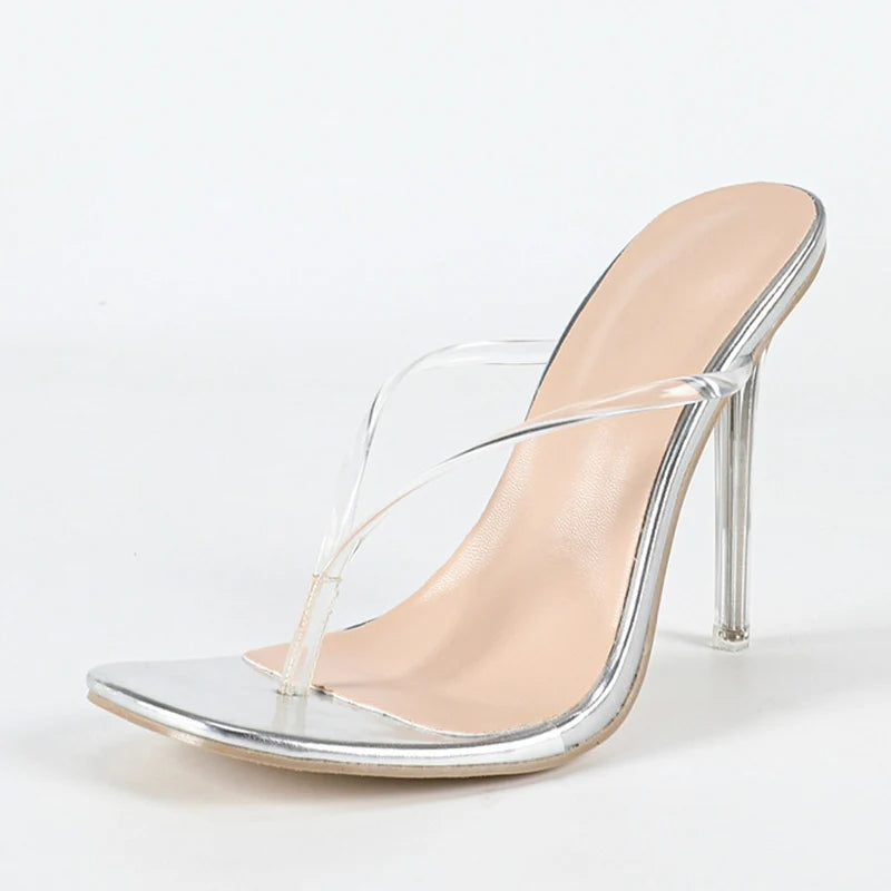 Liyke Summer Slippers Women PVC Clip Square Toe Perspex Stiletto Transparent Sandals Ladies Shoes Clear High Heels Flip Flops - https://mohammadcollection.com