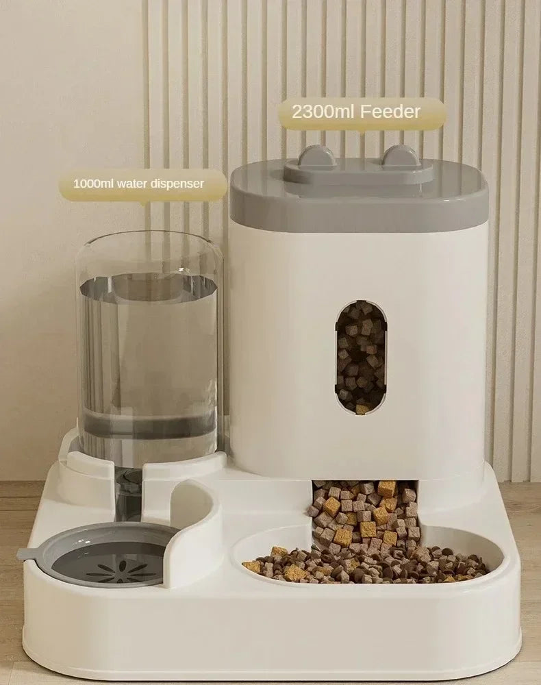Automatic pet feeder with water fountain from MC THE BLACK DIAMOND, large capacity dog and cat food dispenser with storage container.