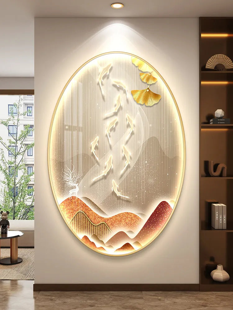 Light Luxury Wall Art Nine Fish Picture Entrance Wall Decor Aesthetic High End Living Room Corridor Luminous LED Light Painting - 𝕄𝕮 𝕋𝕙𝕖 𝔹𝕝𝕒𝕔𝕜 𝔻𝕚𝕒𝕞𝕠𝕟𝕕