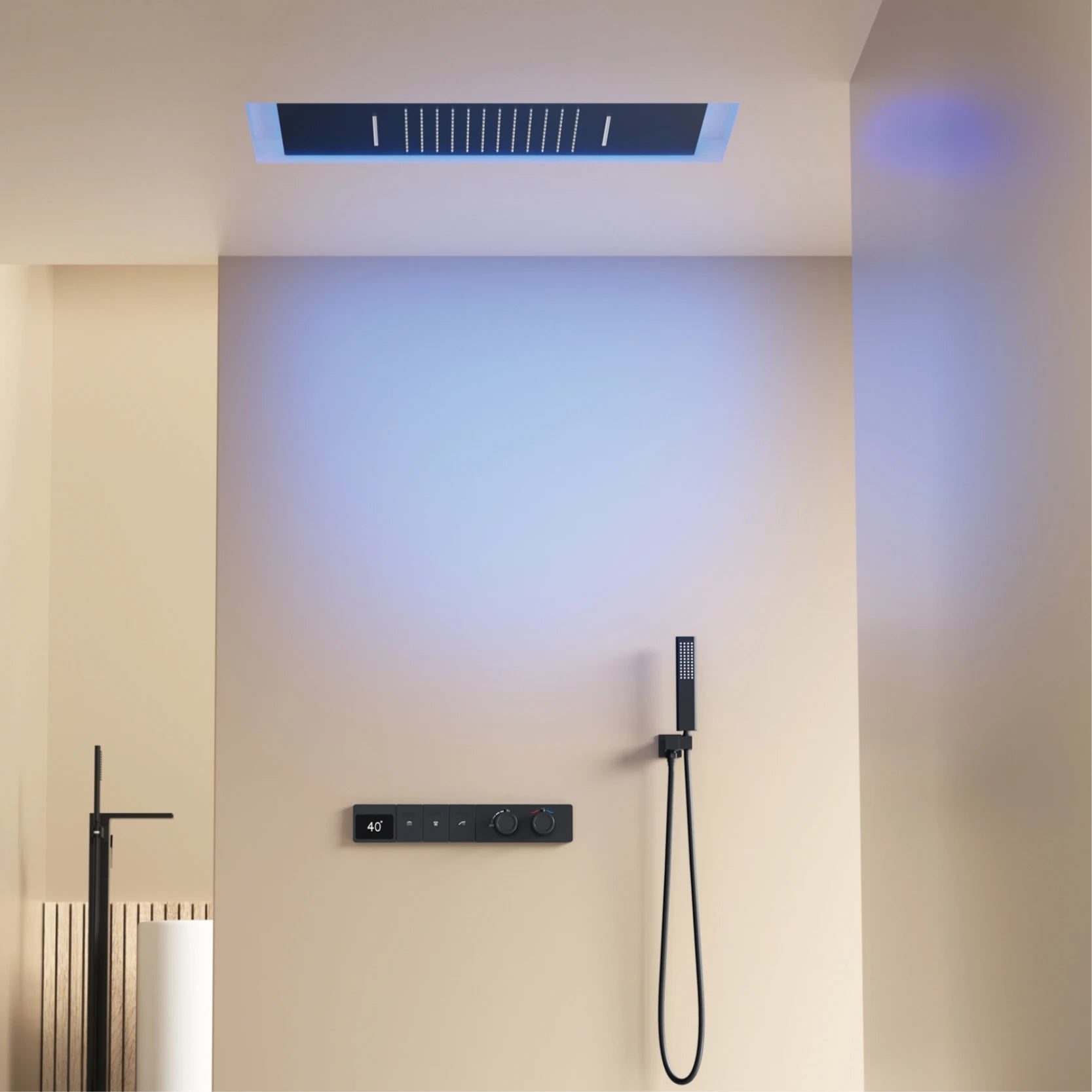 Luxury white brass shower system with digital display, wall-mounted bath faucet, dual hot and cold control by MC THE BLACK DIAMOND