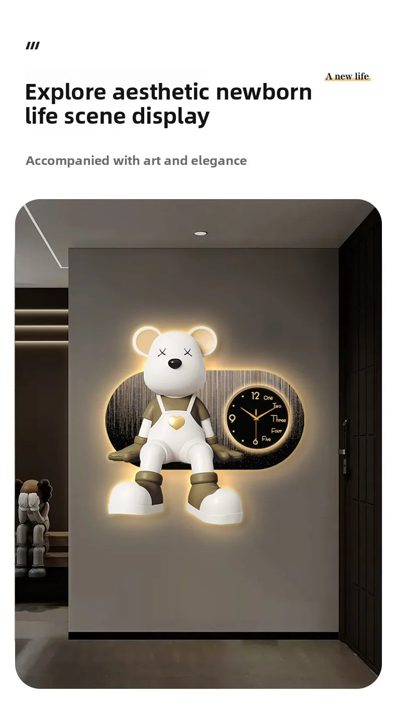 Creative Living Room Decoration Wall Clock Modern Design Cartoon Bear LED Clock Wall Painting Children Room Clock Luminous Mute - 𝕄𝕮 𝕋𝕙𝕖 𝔹𝕝𝕒𝕔𝕜 𝔻𝕚𝕒𝕞𝕠𝕟𝕕
