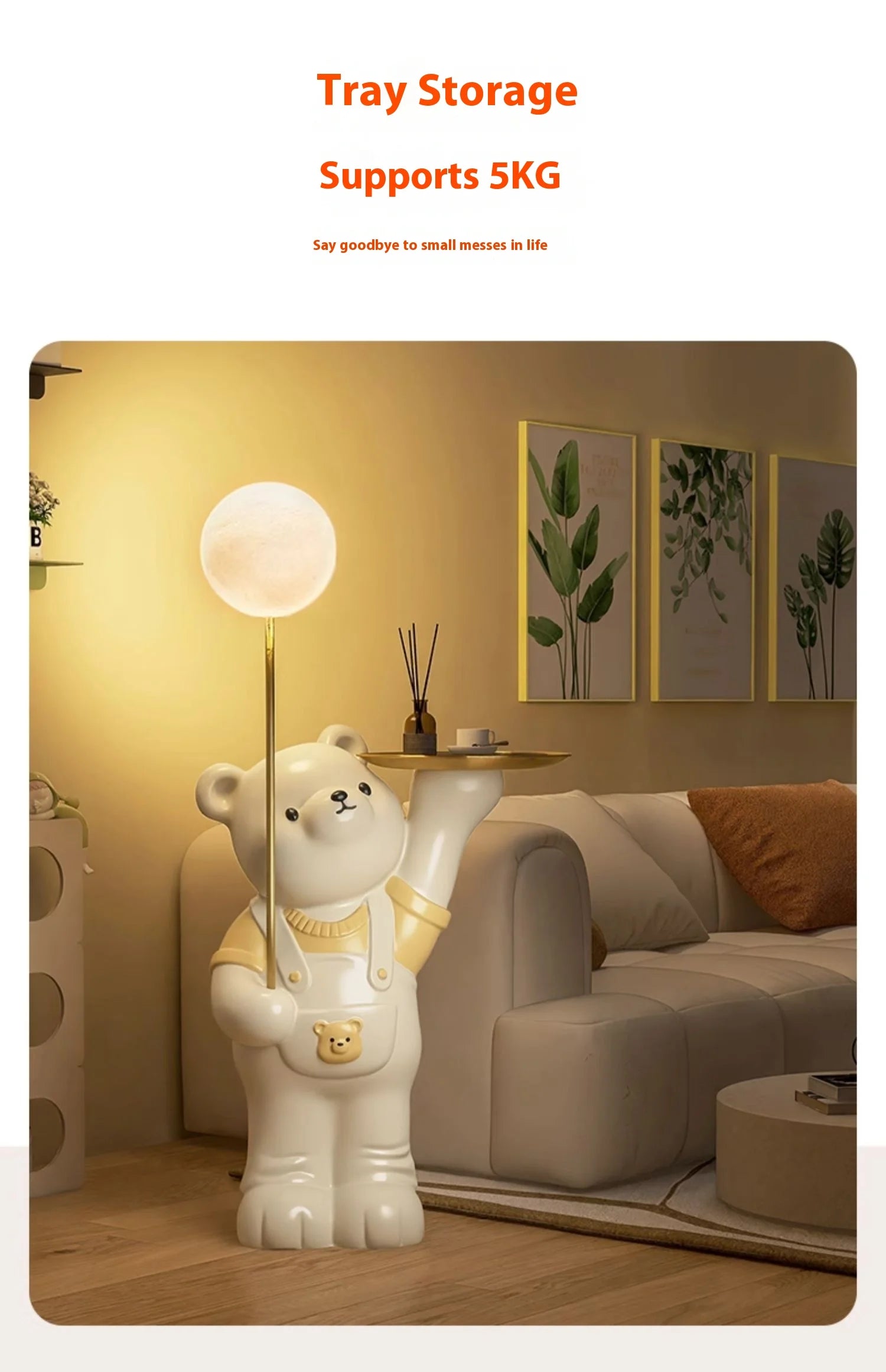 Modern cream cartoon bear figurine by MC THE BLACK DIAMOND, decorative living room ornament for sofa or bedside storage.