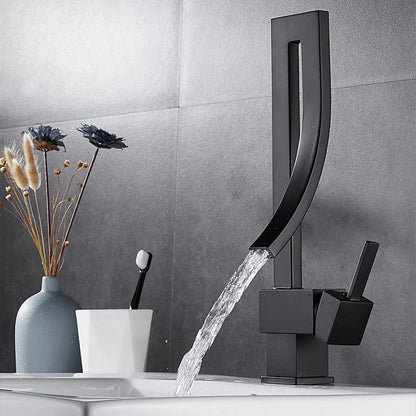 Elegant brass bathroom square basin faucet by MC THE BLACK DIAMOND, modern bath sink faucet with sleek design and polished finish.